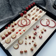 2026新款安哥拉红色耳饰轻奢高级感耳夹女喜庆时尚通勤百搭耳针