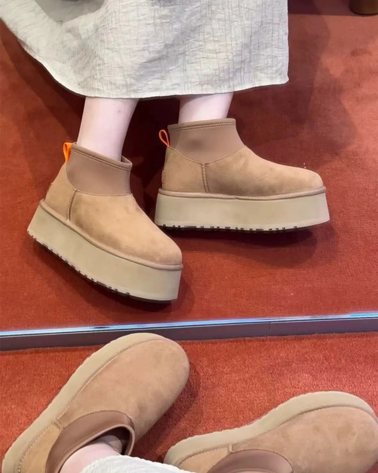 ShoeGlobe 2024 Nieuwe Mini Dip voor dames, winter dikke zool, hoogteverhogende schapenvacht, sneeuwschoen met fleecevoering, verdikte katoenen schoenen_voghion.com