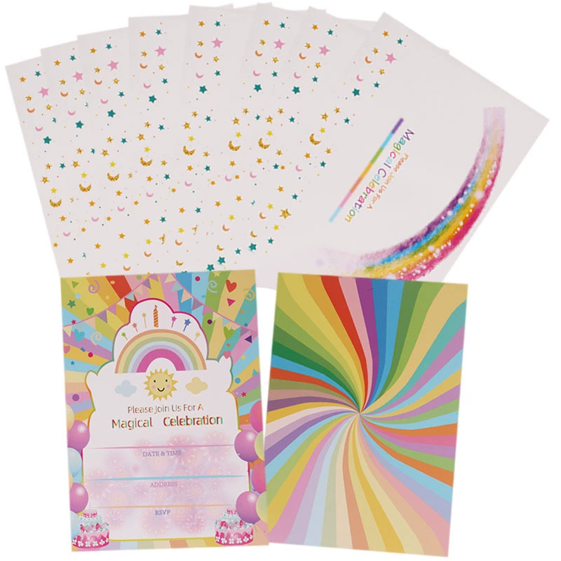 Paper greeting card wedding party pink princess party invitation letter holiday invitation Rainbow birthday party invitation card
