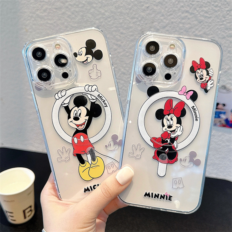 Mickey's Cartoon Magnetic 15 Mobile Phone Case Suitable for Iphone16Promax Set 13 Transparent 14 Anti-Fall 12 Trendy 11