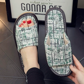 皮质拖鞋;布艺拖鞋;亚麻拖鞋