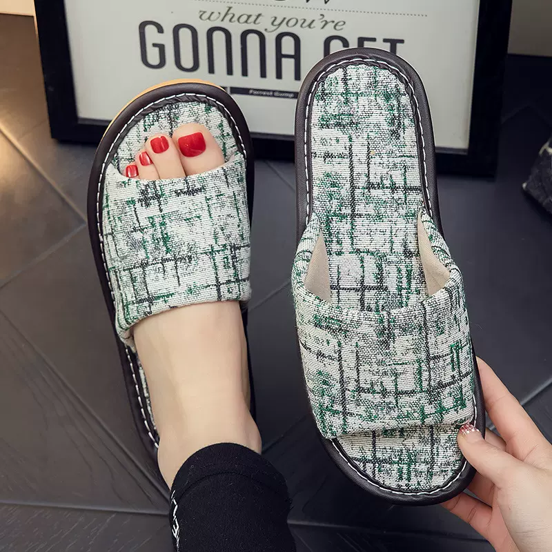 新款棉麻布艺凉拖鞋家用四季防臭室内超软底情侣亚麻夏天男女家居