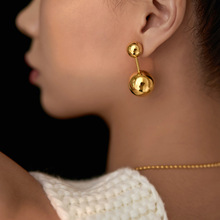 现货工厂批发欧美18k真金电镀钛钢精抛ins可爱通勤风大小金珠耳环