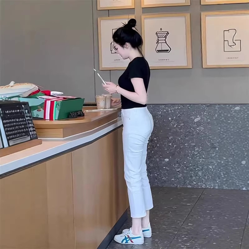 White Straight-Leg Jeans for Women, Summer Thin Style, 2026 New Model, Cropped for Petite Figures, Narrow Fit Cigarette Pants
