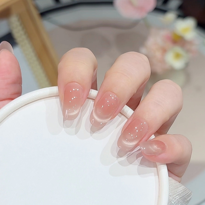 [Minimalism] Light Luxury Handmade Wearable Nails Pure Desire Blush Gradient Spring and Summer Whitening Goddess Manicure Wholesale