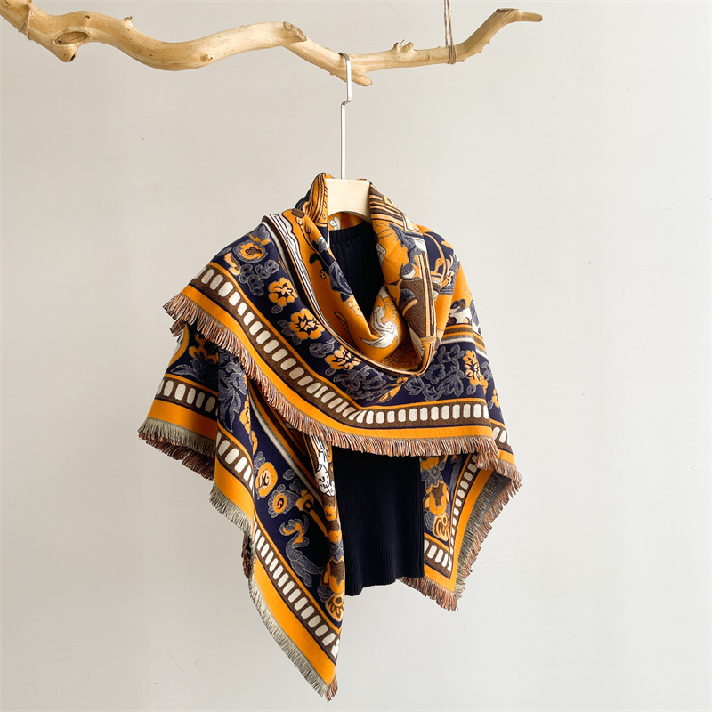 Neuer doppelseitiger Kaschmir-Schal mit Pferden, großer quadratischer Schal, vielseitiger, hochwertiger, warmer Geschenkschal für Ältere_voghion.com