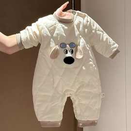 2025款秋冬季新生婴儿衣服加厚夹棉连体衣男女宝宝可爱哈衣外出服