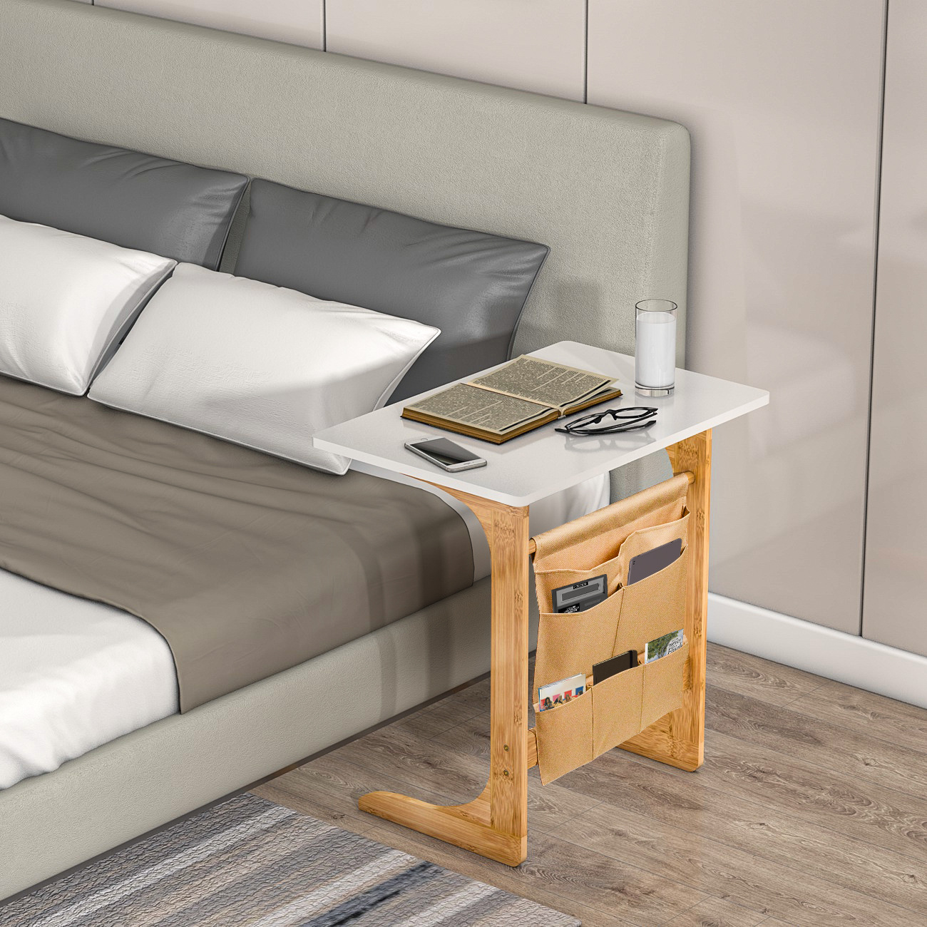 Mesa auxiliar de sofá minimalista moderna, mesa de té de madera maciza, escritorio, mesa pequeña, mesa plegable de oficina junto a la cama, multifuncional
