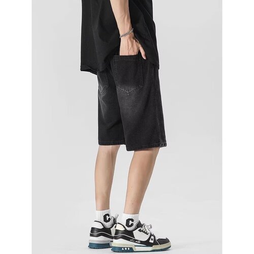 Men's Summer Thin Vintage High Street Waistband Five-Finger Mid-Johns American Streetwear Washed and Distressed Pants