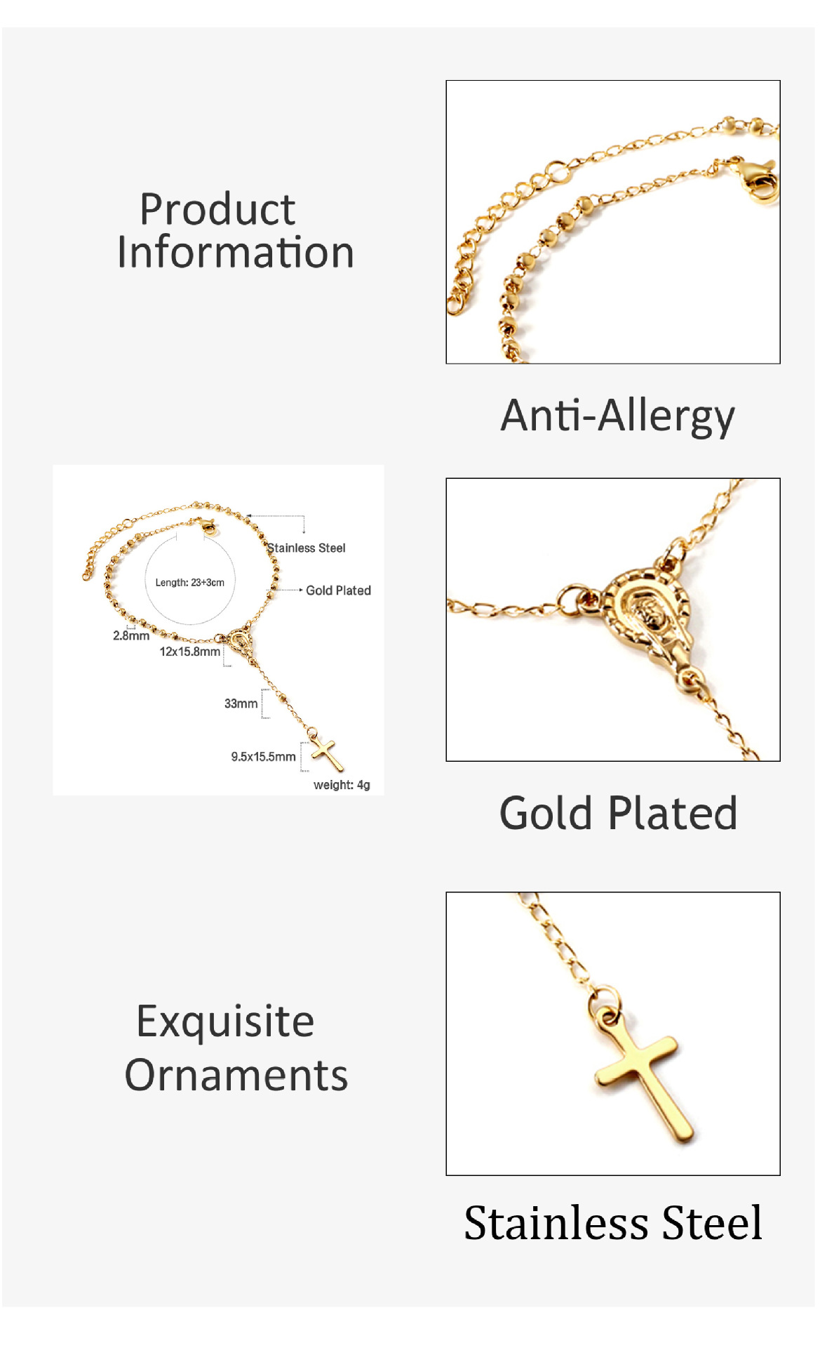 Women'S Gender Plating Design Streetwear Style Streetwear Portrait Cross Stainless Steel Plating Bracelets