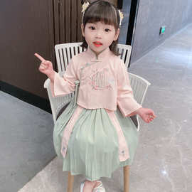 萌小铁女童春秋季玉兔刺绣汉服套装表演服唐装小女孩超仙汉服批发