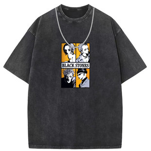 Amazon Independent Station Pure Cotton Round Neck Short-sleeved T-shirt Women's Washed Old American High Street Original European and American Ruler Customization