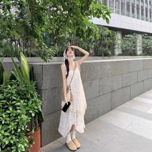 海边度假风吊带连衣裙女夏气质超仙印花流苏沙滩长裙