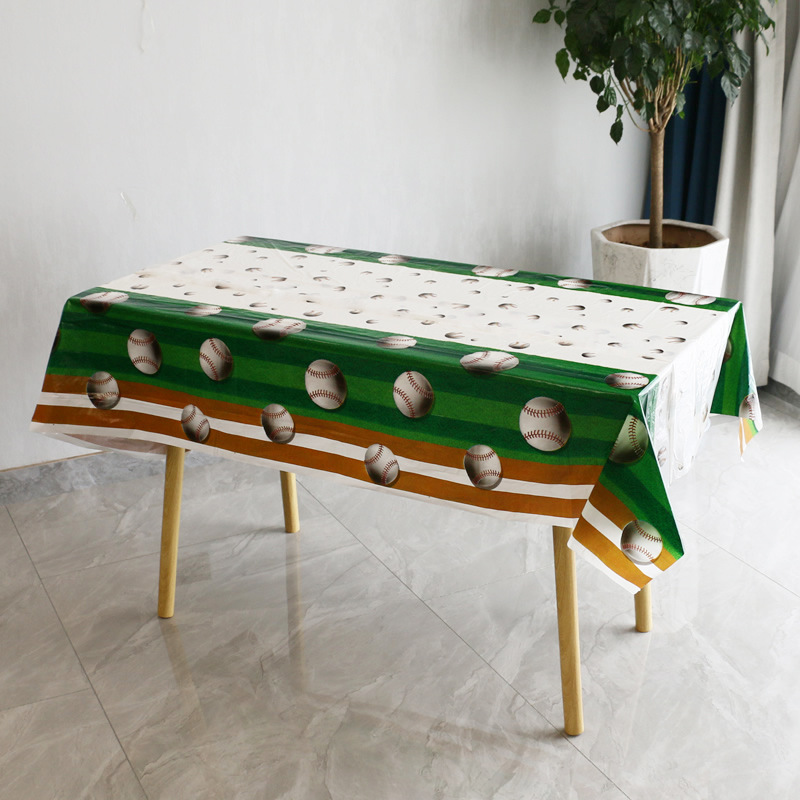 Cross-border Amazon desechable PE rectangular engrosada impreso mantel de fútbol béisbol fiesta de cumpleaños tema mantel