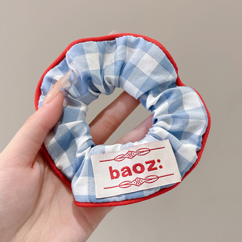 Coreano rojo azul contraste azul cuadrícula adorable niño entretenido círculo de cabello de cola de cabello correa nueva adornamiento para el cabello