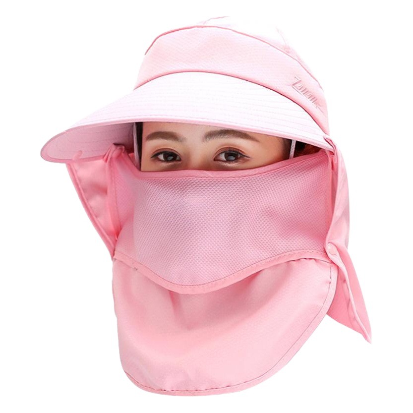 帽子の女性の夏の日焼け止めの帽子は顔を隠して自転車に乗ります。