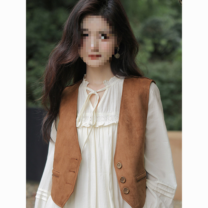 D6X Brown Bohemian Vest for Women, Western Cowboy Style, Versatile American Style, Suitable for Travel in the Great Northwest and Xinjiang
