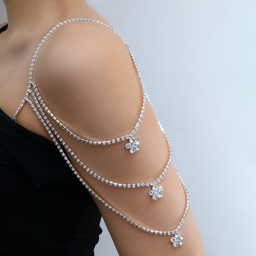 Europa y los Estados Unidos multicapa brillante taladro chaîne de hombros accesorios de vestido de boda moda sexy colgante de gota de agua temperamento cadena de cuerpo