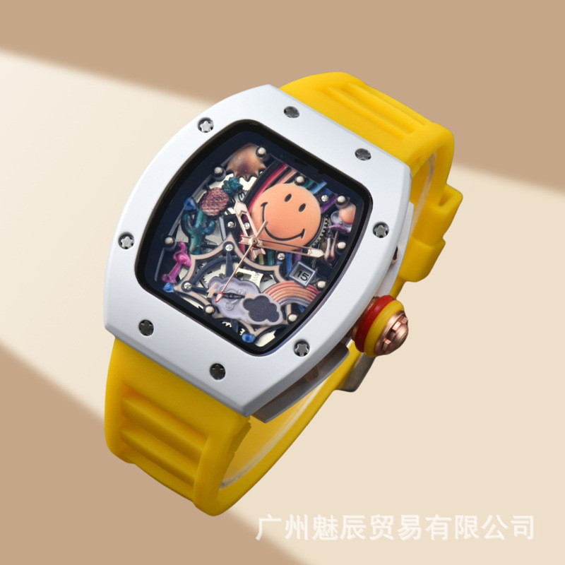 Factory in stock Wholesale Cross-border Hot Selling Richard Barrel Hollow Smiley Quartz Watch Men's Watch Women's Watch