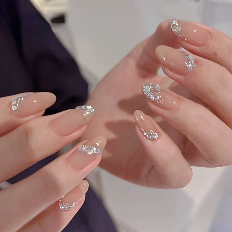 Pure handmade ice transparent nude diamond wearing armour wholesale high-grade fake nail patch bridal pregnant women nail art short Pure handmade ice transparent nude diamond wearing armour wholesale high-grade fake nail patch bridal pregnant women nail art short