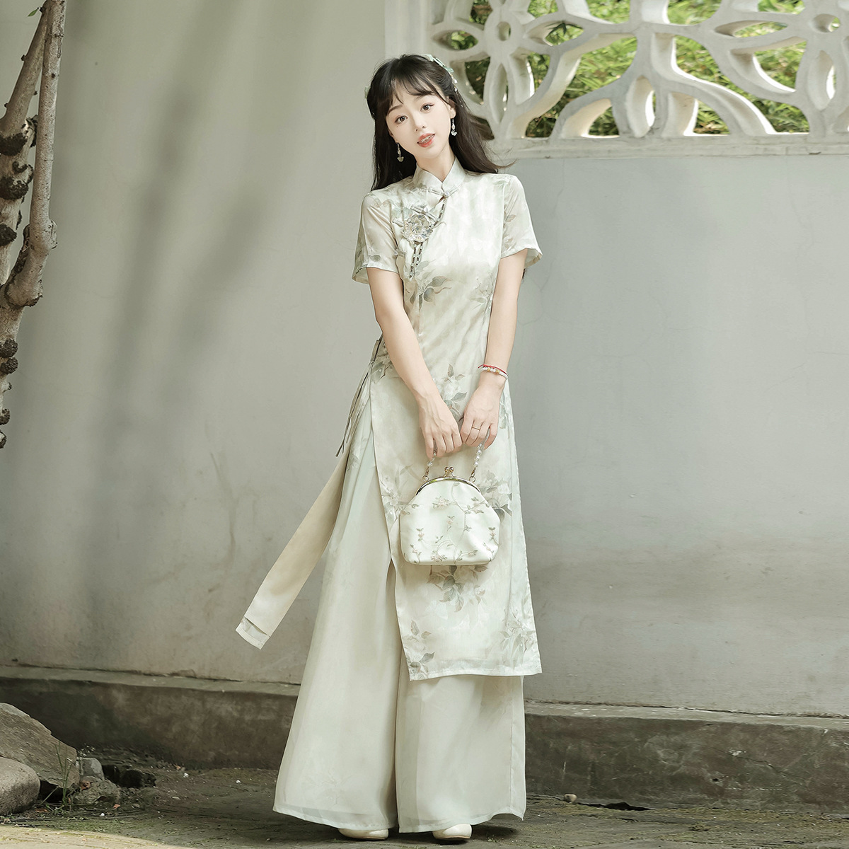 Diseño original escucha el nuevo estilo chino de mujeres chinas mejorar los pantalones de elementos han conjunto de cheongsam X059