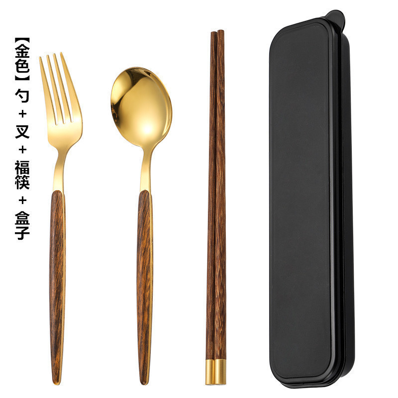 ホット販売箸パーソナルシングルポータブルボックス無垢材旅行箸学生食器ポータブル箸とスプーン 3 点セット|undefined