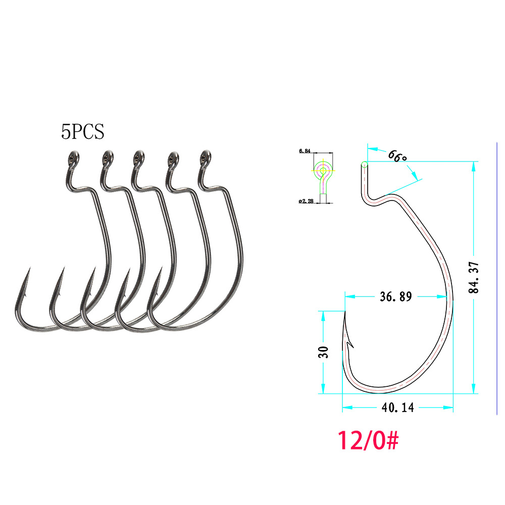 Zman SILENCIADOR Mar Pesca Texas grupo de pesca de mango largo gancho de manivela Gancho de manivela TPR suave cebo reforzado gancho de canal de sangre