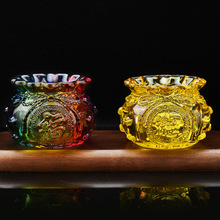 厂家直供黄水晶福袋摆件元客厅家居摆乔迁玻璃工艺品水晶聚宝盆