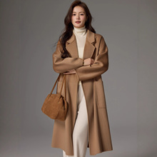 2025秋冬新款女士浴袍版羊绒双面呢大衣羊毛外套中长款高级感系带