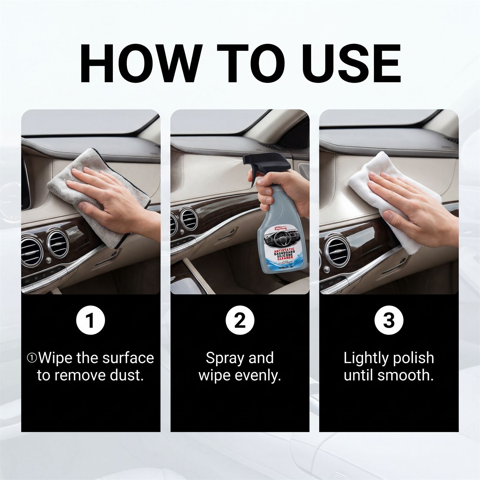 RAYHONG Car Interior Cleaner Car Interior Dashboard Cleaning Stain Removal Care Maintenance Cleaner