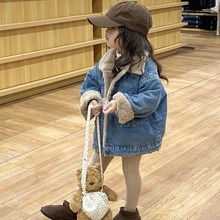 韩版儿童外套2024秋冬新款中性款灰兔内里牛仔保暖加厚外套潮