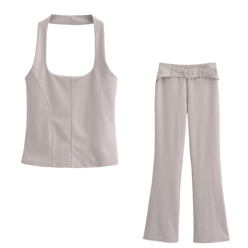 Foreign trade list! European and American New suit Pinstripe Halter Strap Backless Top Roll-up Pants Set