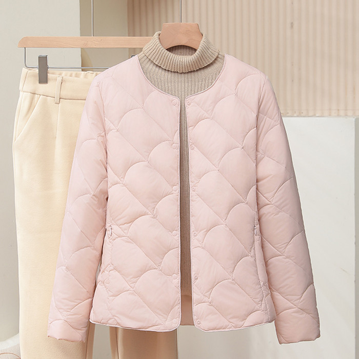 Japanese Style 25 New High-End Lightweight Thin down Jacket Women's Round Neck Collarless Fashion Warm down Liner Coat
