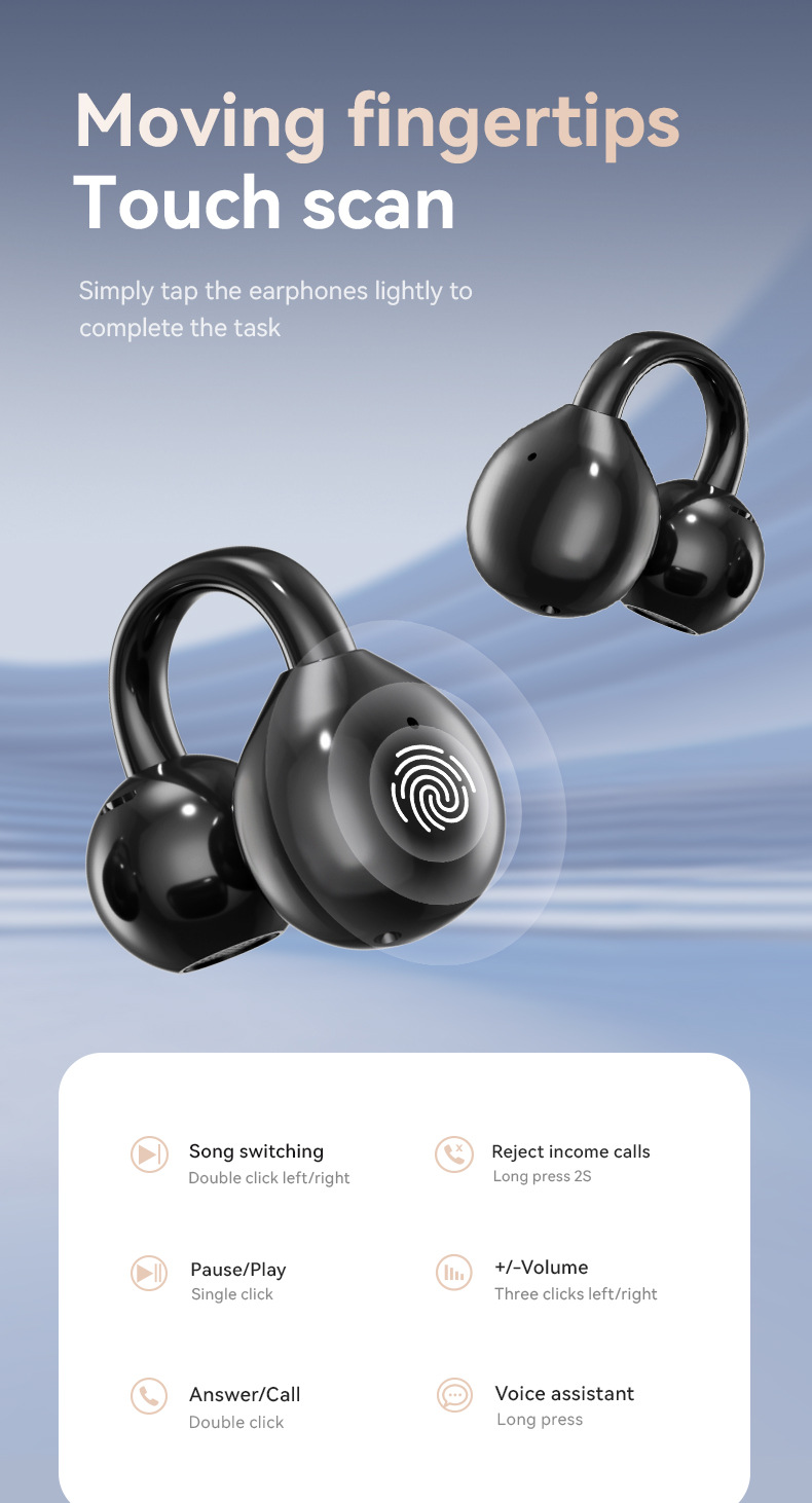 Ai Smart Wireless Bluetooth Ear Clip Headphones Colour Display_voghion.com
