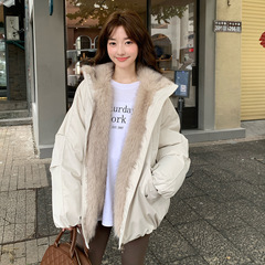 国潮座山毛绒连帽毛领棉服2025冬季设计感加厚时尚棉衣派克服外套