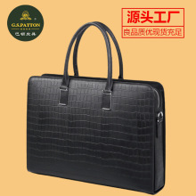 新款牛皮密码锁公文包男士商务休闲真鳄肚皮真皮手提包单肩斜跨包