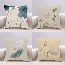 新中式抱枕垫背中国风红木沙发客厅枯荷荷茶花禅意室棉麻靠枕套靠