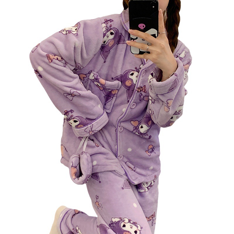 Coolomi pijamas de dibujos animados franela las mujeres Otoño e Invierno cardigan manga larga máscara ojo libre lindo casual homewear caliente