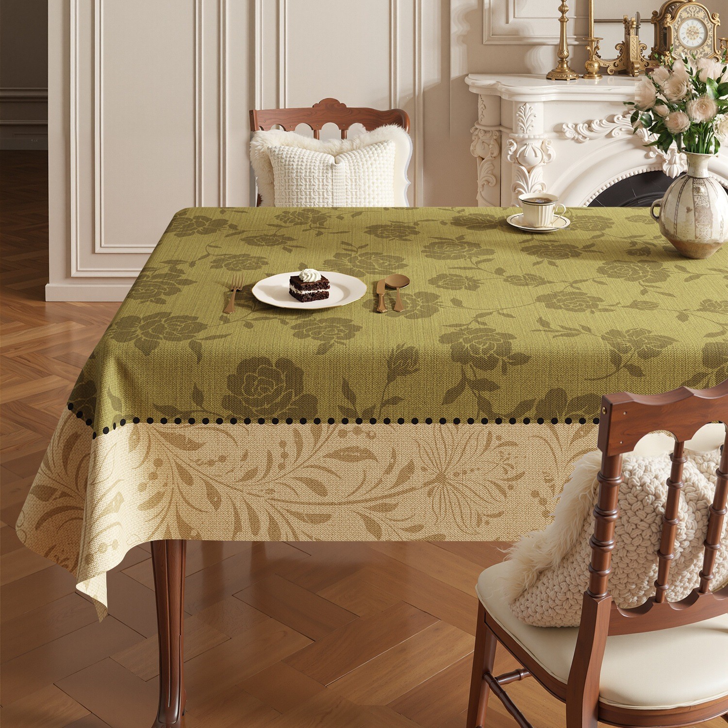 Vintage-Style Tablecloth, No-Wash, Waterproof, Oil-Proof, Heat-Resistant, Retro Dining Tablecloth, Light Luxury, High-End Feel, Rectangular Coffee Table Cloth