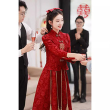 新中式敬酒服新娘酒红色旗袍改良简约秀禾服新款2024两件套结婚服