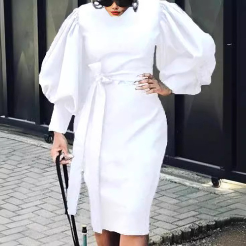 European and American casual temperament commuting slim bag hip professional office OL long dress for women