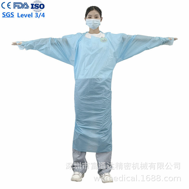 一次性CPE拇指扣隔离衣45克无纺布塑料防护围裙CPE袍EN13795资质