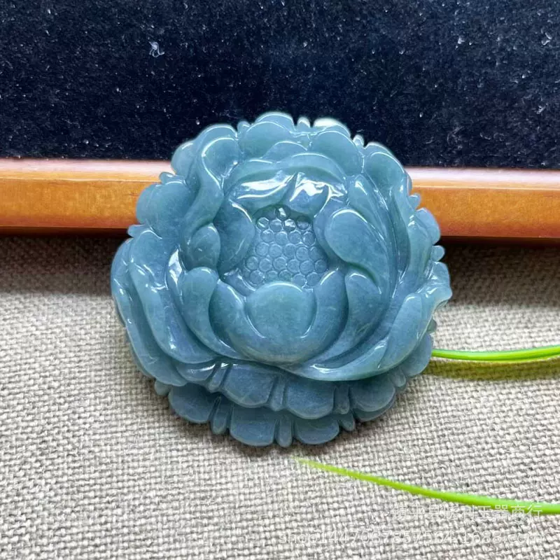 缅甸油青尾料翡翠玉A货大花朵牡丹花项链毛衣链玉佩玉石新款礼物