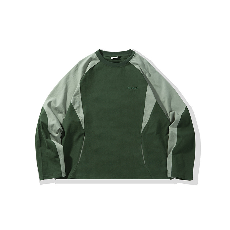 ATBORDER 2025 春の新日本レトロコントラストカラースプライシングラウンドネックスウェットシャツトレンディなカップル Tシャツ男性用