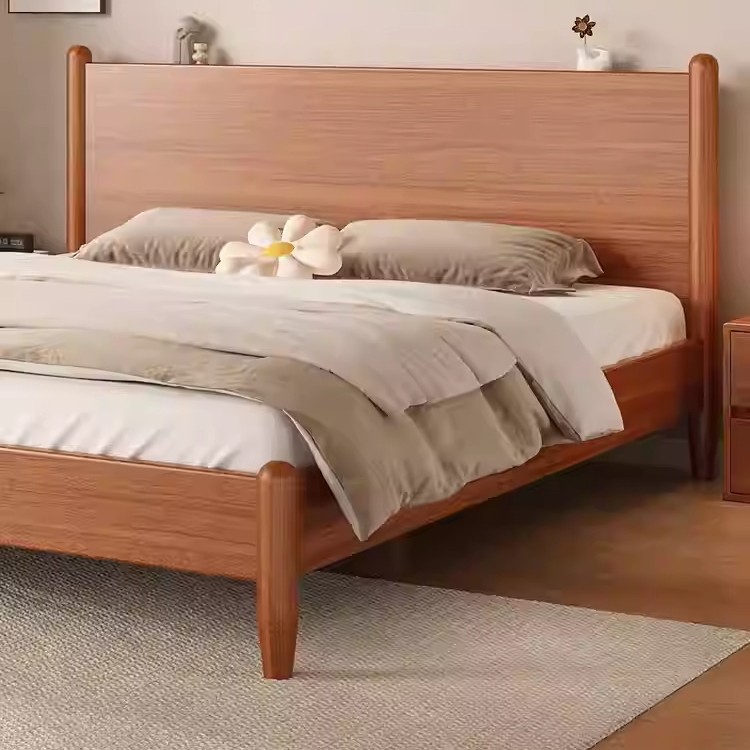Solid Wood Bed Made of Goosebilly Wood, Simple Modern Style for Master Bedroom, 1.8m Double Bed, Large Bed for Small Apartments, 1.5m Bed Frame