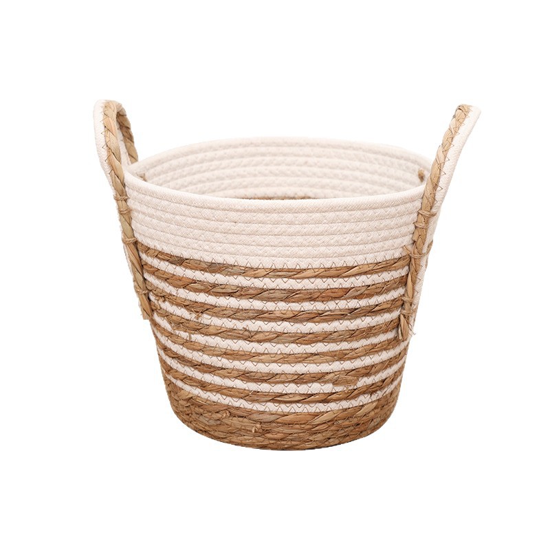 Spot cestas de almacenamiento de ropa sucia de doble oreja tejida de paja nórdica, macetas de plantas verdes, cestas decorativas, canastas de almacenamiento de artículos diversos para bocadillos de sala de estar