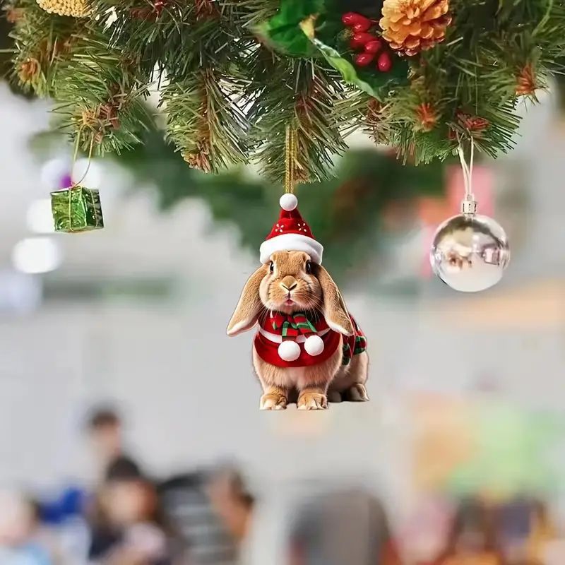 Nuevo cross-border creativo de Navidad encantador pequeño conejo fiestas colgante acrílico plano colgante espejo retrovisor