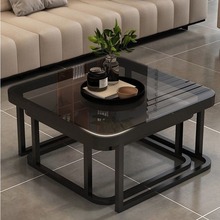 茶几客厅家用小户型方形新款钢化玻璃极简岩板桌子轻奢高级感伸缩