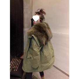 欧货大毛领派克服女2025冬季新款宽松中长款加厚工装羽绒服批发