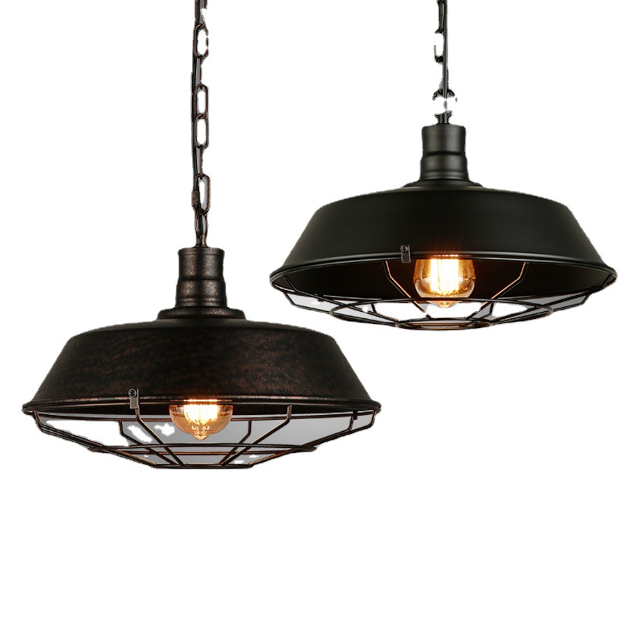 Metal Industrial Chandelier Black and White Bronze Silver Pot Cover Lamp LED Iron Art Restaurant Chandelier